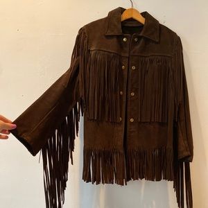 Vintage Dark Brown Suede Fringe Jacket
